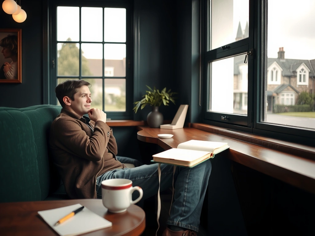 Person in peaceful reflection at home